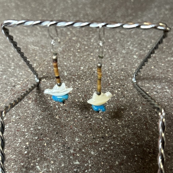 Southwestern Dove Shell Turquoise Dangle Heishi Bead Earrings 2" Handmade USA - Picture 3 of 8